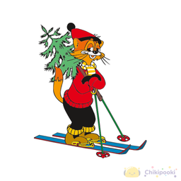 Раскраска «Кот Леопольд на лыжах»