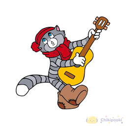 Раскраска «Кот Матроскин играет на гитаре»