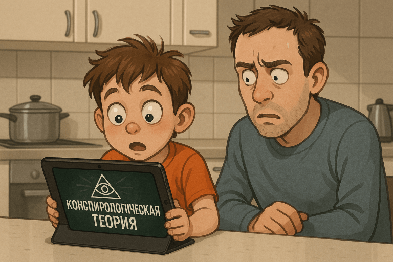 На экране — заговор. В голове — вопросы. Как вовремя заметить и поговорить Ребёнок смотрит на планшете смотрит очередную теорию заговора