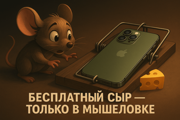 Бесплатный сыр только в мышеловке: осторожно с онлайн-подарками Мышонок тянется к айфону в мышеловке